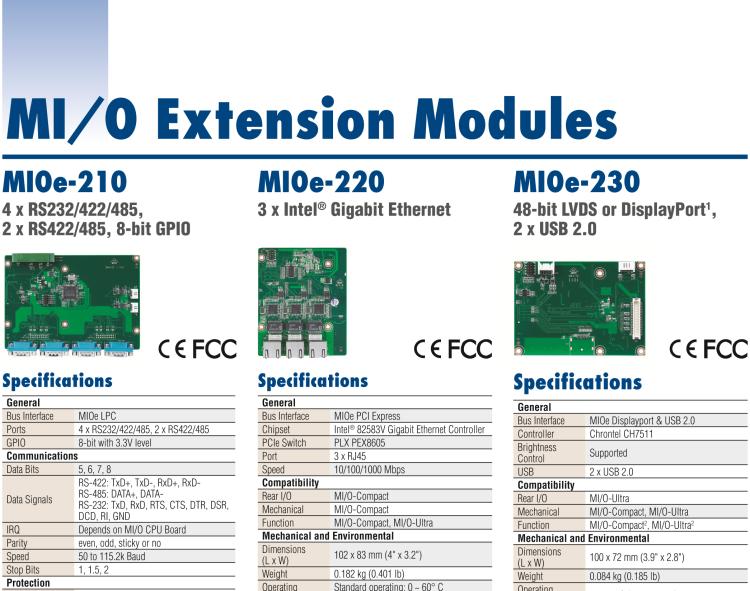 研華MIOE-110 2 x RS-232, 2 x RS-232/422/485 (帶5V/12V電源及隔離), 2USB 2.0，兼容2.5寸MIO單板