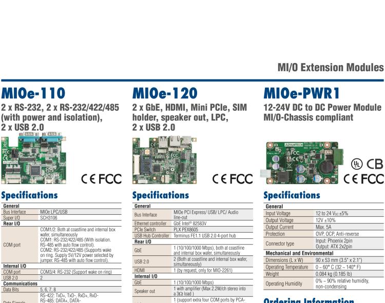 研華MIOE-110 2 x RS-232, 2 x RS-232/422/485 (帶5V/12V電源及隔離), 2USB 2.0，兼容2.5寸MIO單板