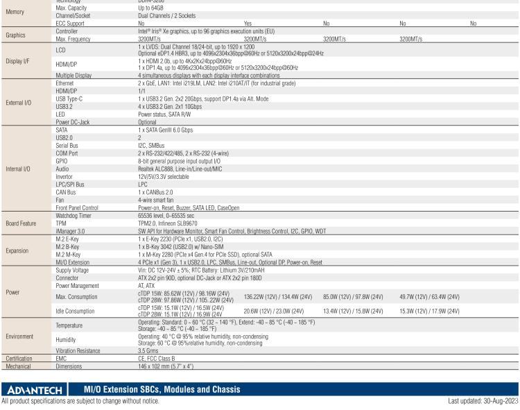 研華MIO-5375 第11代 Intel Core U 系列3.5”MI/O 單板電腦