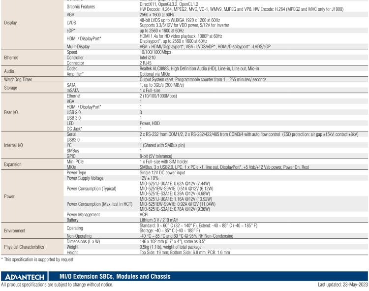 研華MIO-5251 3.5寸MIO單板電腦，采用嵌入式 Intel? Atom? E3825 &Intel? J1900處理器