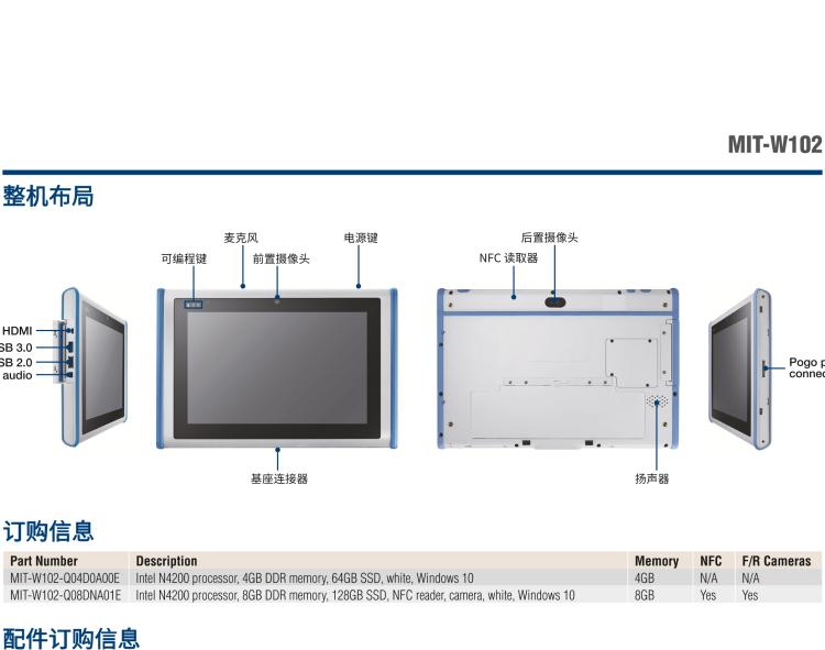 研華MIT-W102 10.1" 醫(yī)療級(jí)平板電腦，搭載 Intel?Pentium? 處理器和電容觸摸屏