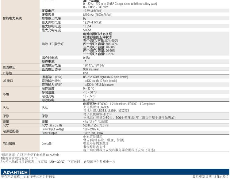 研華POC-IPSM90 270Wh 智能電源系統(tǒng)， 包含 3 × 90Wh 的鋰電子電池組