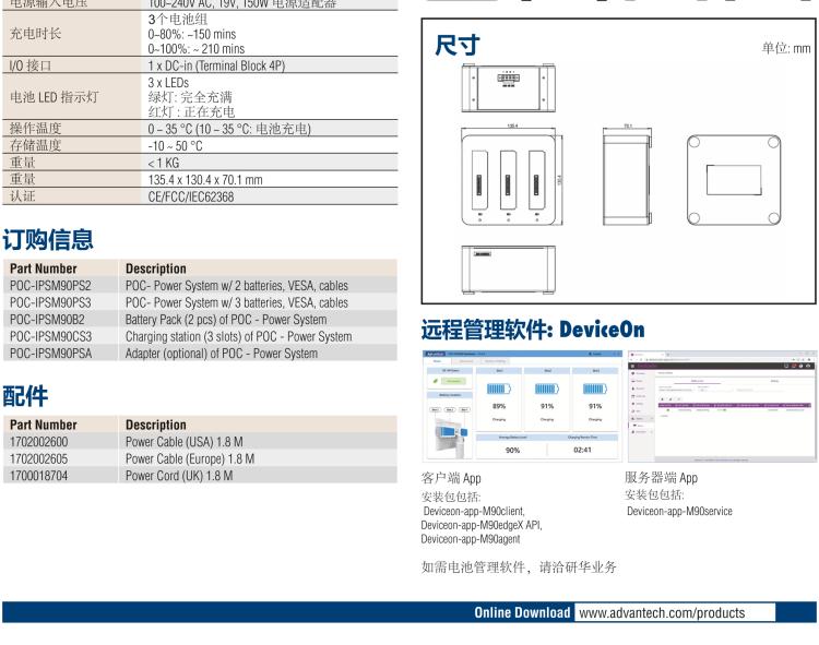 研華POC-IPSM90 270Wh 智能電源系統(tǒng)， 包含 3 × 90Wh 的鋰電子電池組