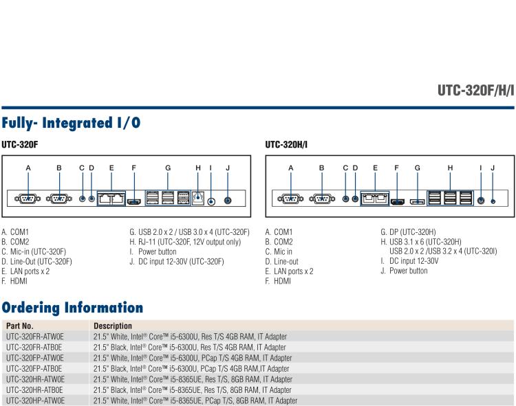 研華UTC-320H 21.5" " 多功能觸控一體機(jī),內(nèi)置 Intel? Core? i5-8365UE/Core? i3-8145UE