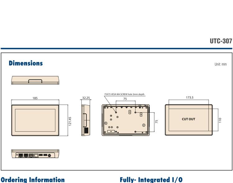 研華UTC-307G 7" 多功能觸控一體機(jī)，Intel? Celeron? N3350/Pentium? N4200 處理器