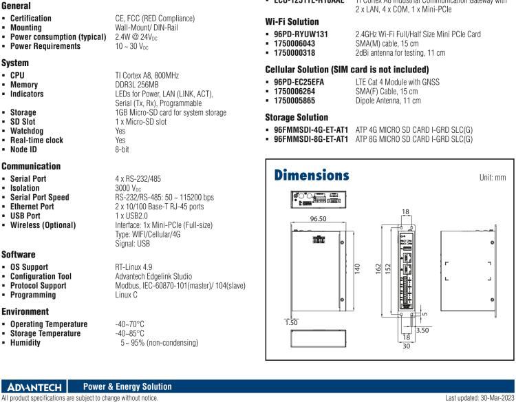 研華ECU-1251 基于RISC架構的站立式工業(yè)通訊網關 ECU-1251