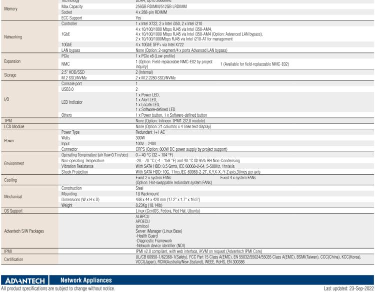 研華FWA-3050 基于Intel?Xeon D-2100系列處理器，用于uCPE和下一代防火墻的遠(yuǎn)程可管理1U網(wǎng)絡(luò)應(yīng)用平臺(tái)