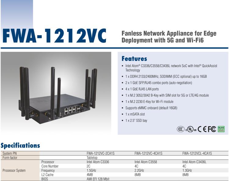 研華FWA-1212VC 支持5G和Wi-Fi 6 桌面無風(fēng)扇式uCPE