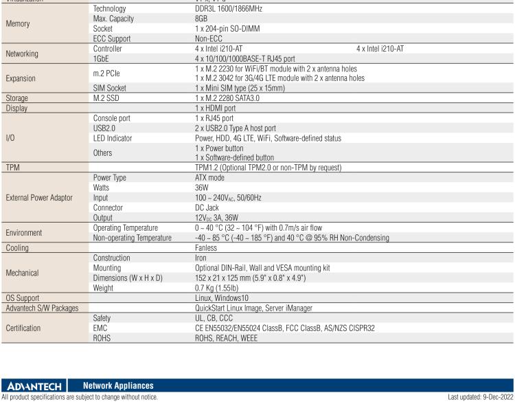 研華FWA-T011 基于Intel? Celeron? N3350/J3455 入門級SD-WAN，安全網(wǎng)關微型網(wǎng)絡應用平臺