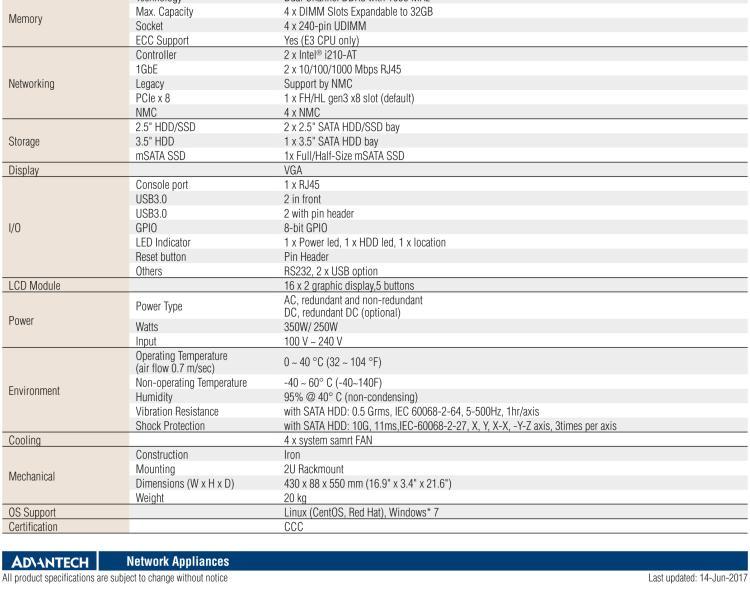 研華FWA-4231 基于Intel? Haswell XeonTM E3/CoreTM/ PentiumTM /Celeron 系列處理器 2U機架式網(wǎng)絡應用平臺