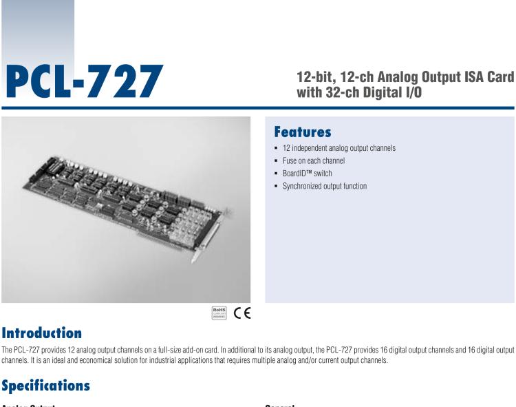 研華PCL-727 12位、12通道帶32數(shù)字I/O通道的模擬輸出ISA卡
