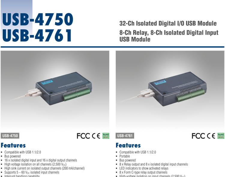 研華USB-4750 32通道隔離保護(hù)的數(shù)字I/O USB模塊