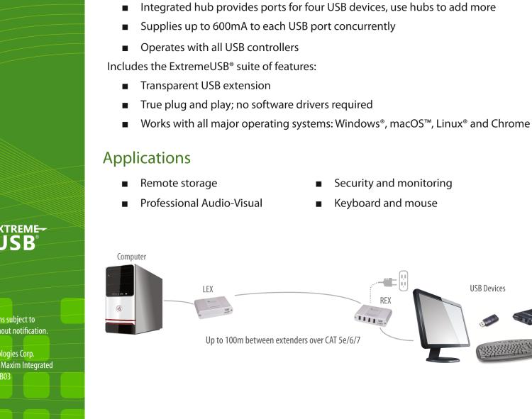 研華BB-00-00349 USB Extender, 4 Port, USB 2.0 over CAT 5e, 100m, UK Power Supply