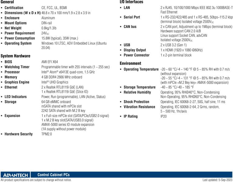 研華AMAX-5570 超微型控制平臺(tái)，采用Intel Atom處理器、64GB eMMC、2 個(gè)以太網(wǎng)口、2 個(gè) USB、2 個(gè) CAN、2 個(gè) COM 和插片 IO 擴(kuò)展