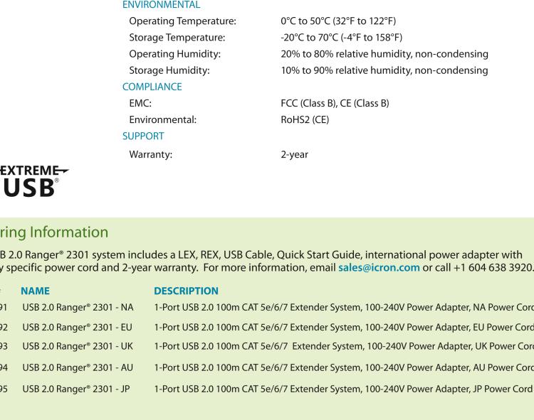 研華BB-00-00391 USB Extender, 1 Port, USB 2.0 over CAT 5e, 100m, US Power Supply