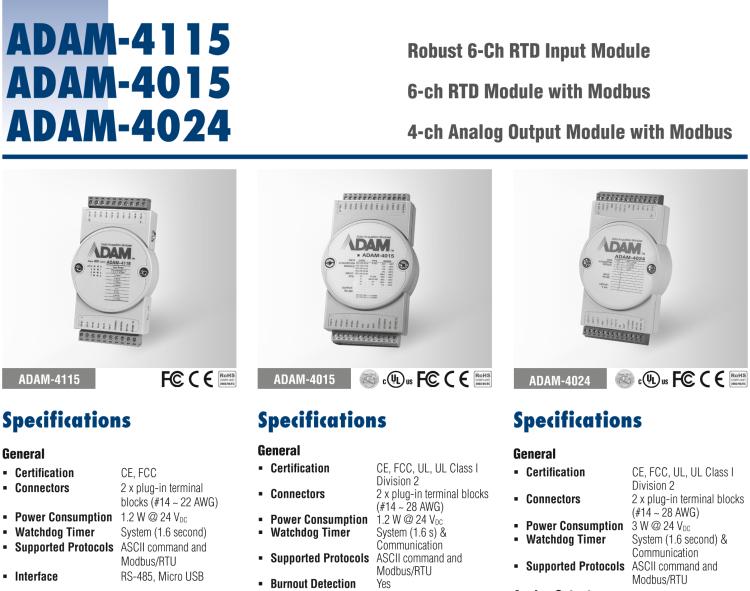 研華ADAM-4115-B ADAM-4115 6 通道 RTD 輸入模塊可接受多種 RTD 傳感器類(lèi)型，包括 Pt100、Pt1000、Ni50、Ni508 和 Balco 500 系列