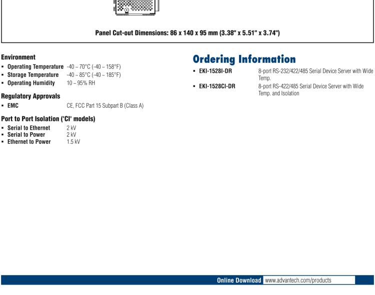 研華EKI-1528I-DR 8-port RS-232/422/485 Serial Device Server - Wide Temperature