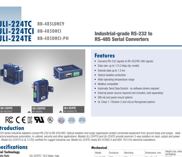 研華BB-485BAT3 ULI-224TB RS-232（DB9母頭至RS-422/485（接線端子）轉(zhuǎn)換器，電池供電