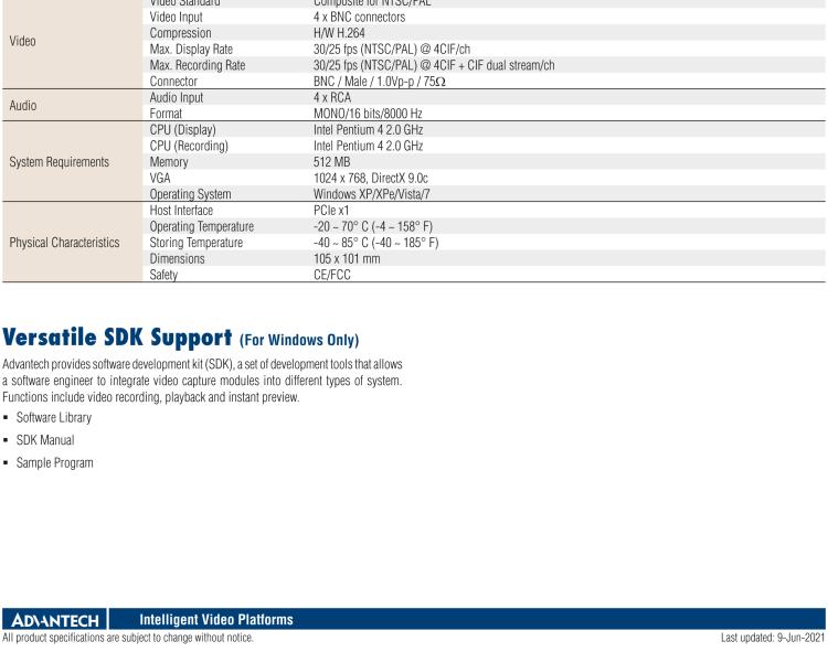 研華DVP-7637E 4-ch H.264 PCIe Video Capture Card with SDK